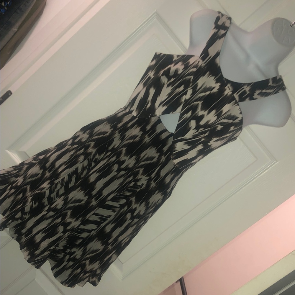 Trina Turk Black and Cream Printed Cutout Mini Dress